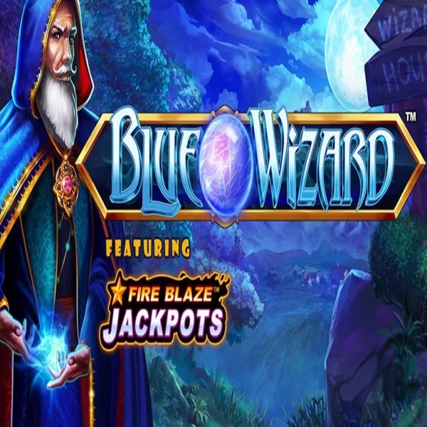 Blue Wizard Fire Blaze Jackpots online game logo by Rarestone Gaming on azurslot-casino.net